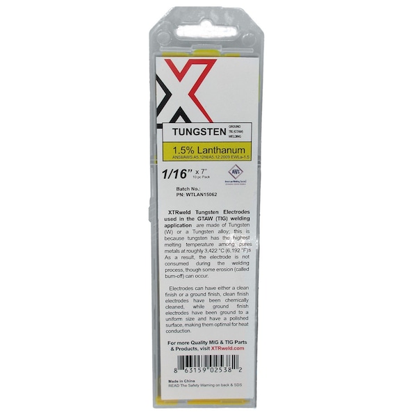 Xtrweld 1.5% Lanthanated Tungsten Electrode, 5/32, Gold, 5PK WTLAN15156 - main